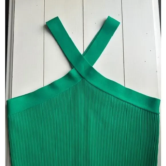 House Of Harlow 1960 Green Crop Ribbed Sculpt Knit Criss Cross Top Large - Picture 4 of 8